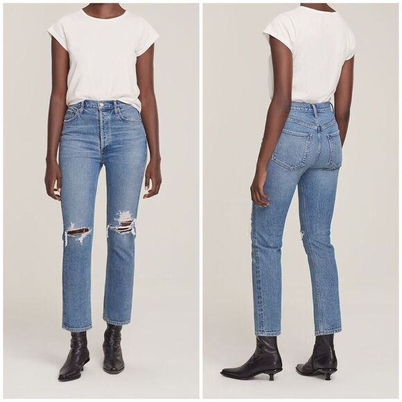 AGOLDE Riley Distressed Straight Leg Jeans Size 25 - Picture 1 of 7